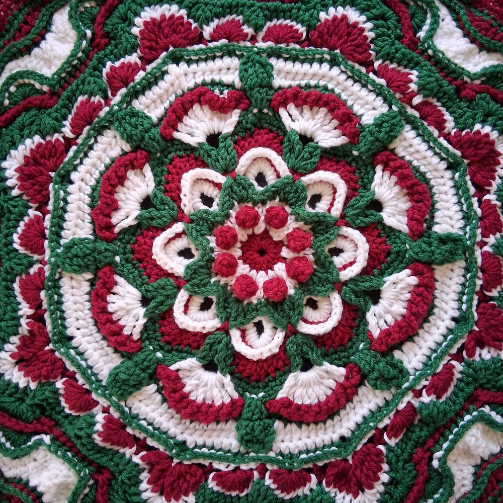 40" Christmas Throw, Christmas Decor, Crochet Holiday Decoration, Mandala